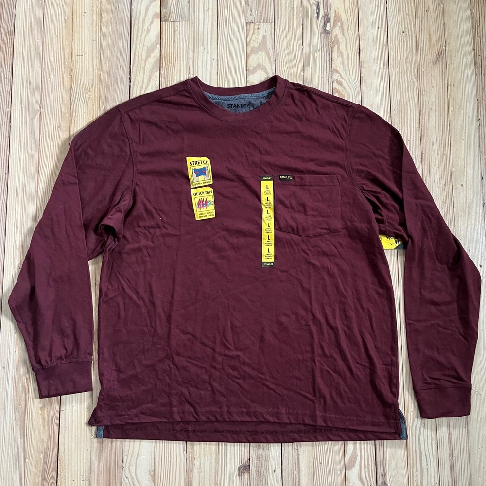 Stanley Workwear Mens Large Burgundy‎ Heather Long Sleeve Pocket Tee shirt NWT